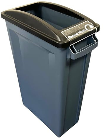 Chabrias Ltd 60L Slim Bin with Open Black Lid & General Waste Logo – Space-Saving Recycling Container for Home, Office, Kitchen
