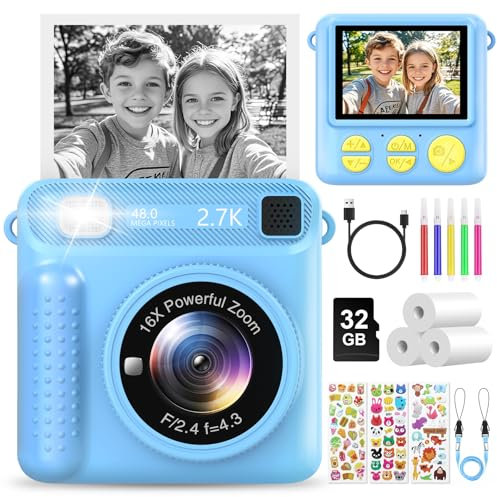 LUVTOY Camara Fotos Infantil Instantanea, 2,4 Pulgada Cámara Instantánea Niños con Tarjeta de 32 GB y Papel de Impresión,1080P Cámara de Fotos Infantil Regalos de Juguete para Niños de 3 a 12 Años