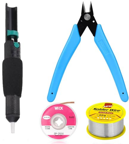 Lötpumpe mit Löt-Zubehör im 4-teiligen Set, inklusive Entlötdocht und Mikro-Scherdrahtschneiderzange, ideal für präzises Löten und Entfernen von Lötzinn, für Elektronikreparaturen und DIY-Projekte
