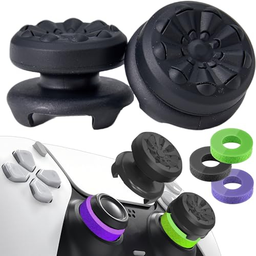 STAY GENT Thumbstick Grips for PS5 Controller, Thumb Grips Caps & 3Pcs Precision Rings Aim Assist for FPS Game PS4 Controller Thumb Caps Silicone Joystick Accessories Kit, Improved Thumb Feel, Black