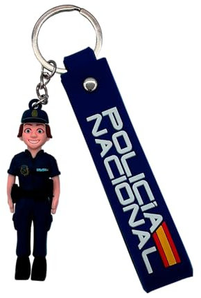 Tacro Llavero Policía Nacional Rubber, Figura Decorativa con Cinta Azul, Diseño exclusivo, Colección Policial