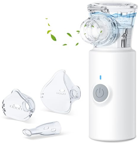 Inhalationsgerät, Sixriver Leiser Tragbarer Inhalationsgerät für Erwachsene und Kinder, Einstellbare Sprühnebel Partikelgröße 1-5µm, USB Aufladbarer Inhalator mit 2 Masken und 1 Mundstück
