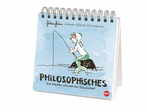 Helme Heine - Philosophisches Premium-Postkartenkalender 2026 - Heye-Verlag - Aufstellkalender mit 53 heraustrennbaren Postkarten - 16,5 cm x 17,7 cm