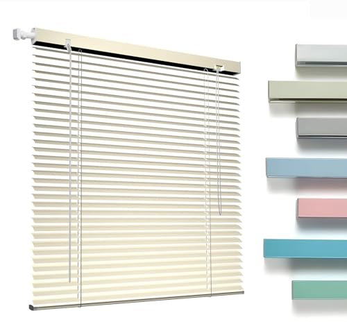 No Drill No Tools 1 Inch Aluminium Mini Blinds Cordless Horizontal Blinds for Indoor Windows, Blackout Window Shades Custom 10 28 32 36 42 48 56 64 68 76 for Home Office Living Room(Light Wh