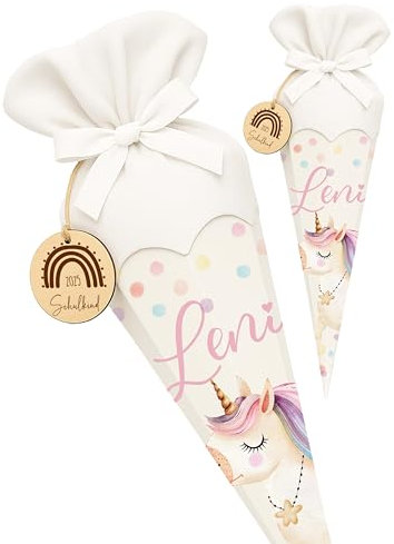 Kidsmood - Personalisierte Schultüte Mädchen & Jungen mit Schulkind Holzschild & Stoff | Zuckertüte Rohling, Schultüte Bastelset zur Einschulung 2025 Kinder | Einschulingsgeschenke mit Namen