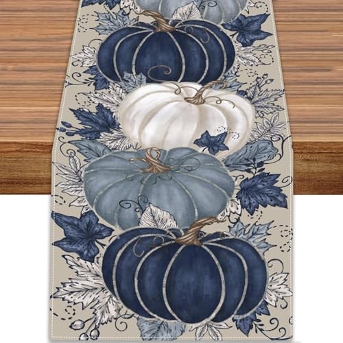 Herbst Tischläufer,Kürbissen Table Runner, Halloween Tischdeko ,Vintage Kürbis Tischläufer für Herbst Deko, Halloween Tablecloth für Küche,Bauernhaus, Esstisch & Indoor Party Dekoration(33x183cm)