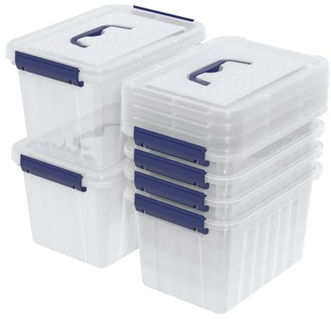 Loiycg 3 Litres Small Plastic Storage Boxes with Lids, Blue Latches, 6 Pack | Organizer Container with Handle, Stackable Storage Bins