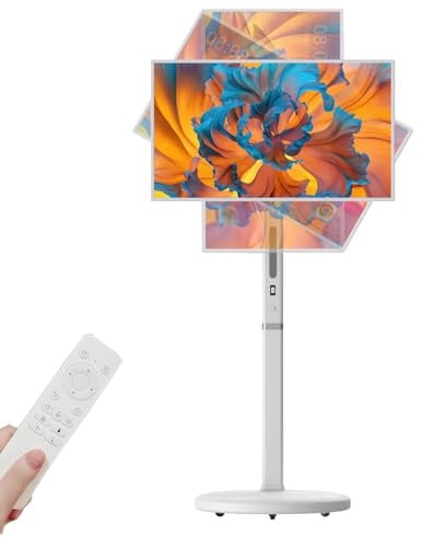 AETEREOS Téléviseur Portable 27 Pouces, Appareil Photo 12 MP, Moniteur Tactile Portable, Tablette TV Enroulable sur roulettes, Écran Tactile, 8 Go de Ram + 128 Go de Stockage, Batterie (6-8 H) 27