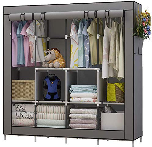 UDEAR Kleiderschrank Einfach aus Stoff Faltschrank Stoffschrank Furniture Bedroom Wardrobes (Grau)