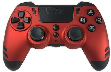 Steelplay, Metaltech, manette de jeu sans fil, gamepad avec double système de vibration, manette bluetooth compatible avec PS4, compatible avec PS3 et compatible avec PC - Rouge