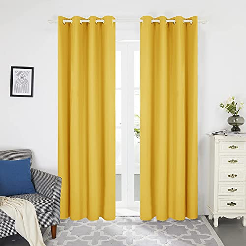 Deconovo Thermogardinen mit Ösen Oxford Vorhang für Schlafzimmer 260x140 cm Gelb 2er Set Dicke Thermogardine Kälteschutz warm Hitzeschutz