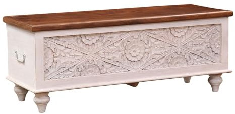 Marrakesch Vintage Deko Sitzbank mit Stauraum aus Holz 117cm groß | Truhe Holzkiste mit Deckel Sayed als Schlafzimmer Wohnzimmer Möbel | Bank Schuhbank mit Sitzfläche für den Flur als Flurmöbel