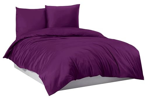Mixibaby Bettwäsche Bettgarnitur Bettbezug 100% Baumwolle 135x200 155x220 200x200 200x220, Farbe:Violett, Größe:200 x 220 cm