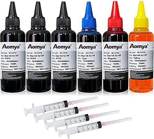 Aomya Ink Refill kit 6x100ml forHP 950 951 932 933 60 61 952 902 901 62 63 65 21 22 920 940 934 564 711 970 971 94 95 96 Refillable Ink Cartridge for HP Envy 4500 4520 5643 OfficeJet 6500a 6500 6000.