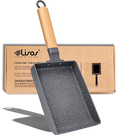 Tamagoyaki Square Japanese Omelette Pan, Non-stick Egg Roll Pan with Silicone Brush & Solid Wood Spatula, Grey