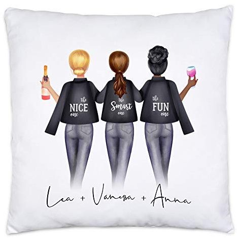 Kiddle-Design 3 Beste Freundinnen Kissen | 40x40cm inkl. Füllung Personalisiert Name DREI Beste Freundin Geschenk Freundinnengeschenk