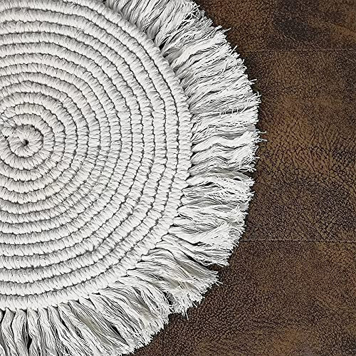 Tischsets Makramee Platzset Rund Untersetzer in Beige Boho Deko Style Platzdeckchen Satz von 4 Gewebte Platzdecken Waschbar Napfunterlage für Teller, Gläser (Size : 25cmx25cm)