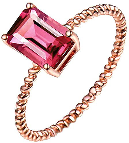 Whoiy Echter Goldschmuck 18K Rotgold Trauringe, Verdrehte Design 4 Krallen Rechteck Turmalin 1.2ct Damen Ringe, Kleine Geschenke für Adventskalender Erwachsene, Rose Gold, Gr.60 (19.1)