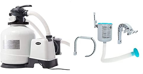 Depuradora de arena INTEX Krystal Clear 12.000 litros/hora 0,75hp + Skimmer deluxe filtro 3.028 l/h easy set-metal frame, 49x43x34 cm, Color blanco