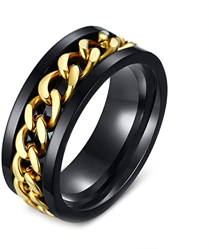 Epinki Trauringe Breit, 8MM Edelstahl Freundschaft Ringe Anxiety Ring Spinner Ringe für Männer, Schwarz Gold, Gr.60 (19.1)
