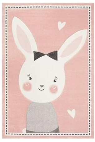 Tappeti Design rutschfest Kinderteppich Süßer rosa Hase, |Waschbar und ungiftig mit|-60x90cm