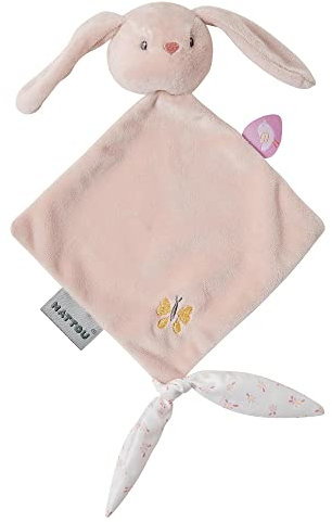 Nattou Mini-Doudou Plat en Polyester, Pomme Le Lapin, Compagnon de Route dès la Naissance, Env. 28 cm, Alice et Pomme, Rose Poudré