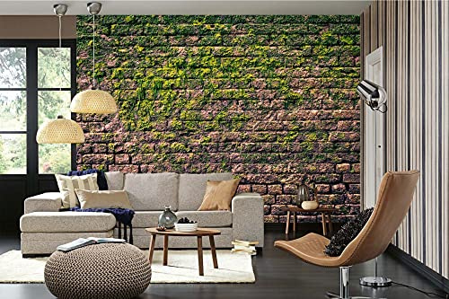 DIMEX LINE Non-Woven Photo Wallpaper Brick WALL with Moss 375 x 250 cm - Non-Woven Wallpaper, wall Mural, wall Art - Wallpaper for Living Room, Bedroom, Office, Kitchen