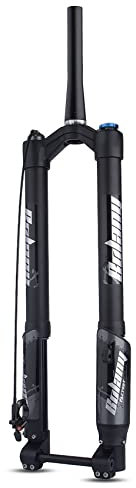 BOLANY Forcella anteriore per mountain bike da downhill, in lega di alluminio, 140 mm, con asse passante, spaziatura 15 x 110 mm, forcella affusolata adatta per pneumatici con freno a disco da