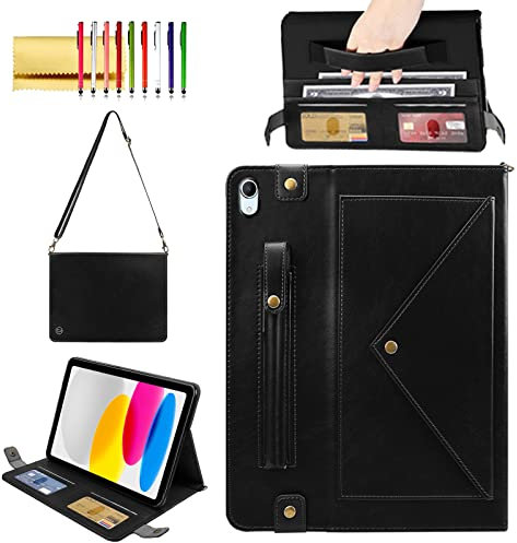 Techcircle Handtaschen-Schutzhülle für iPad (A16) 11 Zoll 2025 & iPad 10. Generation 27,7 cm (11 Zoll), PU-Leder, mehrere Kartenfächer, Umschlagtasche, Brieftaschen-Hülle mit Handschlaufe