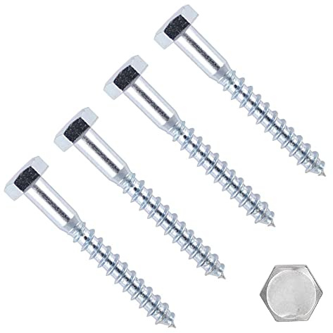 TERF® M12 X 200mm Coach Screws Hex Head M12 (12mm) X 200mm Wood Masonry Brick Concrete Wall Fixing Lag Screw Bolts for Aerial Satellite Dish TV Bracket Fence Shelves Mounting Decking - Pack of 4