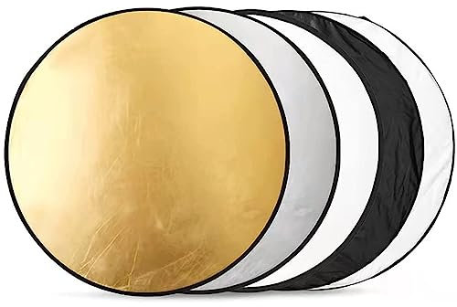 SJBAUTYO 5 in 1 Reflektor Fotografie Set, Faltreflektor mit Reflektorhalter (60CM Ø), Rund Reflektor Translucent, Silber, Gold, Weiß und Schwarz für Fotografie Foto Studio Beleuchtung Außenbeleuchtung
