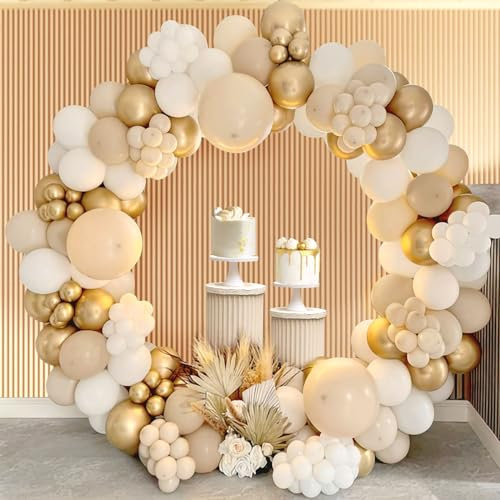 Luftballon Girlande Weiß Gold Nude,Rainllon 124pcs Ballon Girlande Beige,Ballon Girlande Set Geburtstagsdeko Boho,Ballongirlande Geburtstag Deko Frauen für Hochzeit,Baby Shower,Geburtstag Party