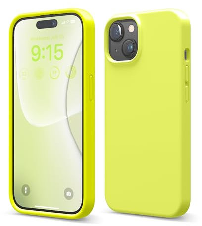 elago Flüssig Silikon Case Kompatibel mit iPhone 15 Hülle, Premium Silikon Handyhülle, Ganzkörper Schutzhülle [4 Lagige Stoßfeste Struktur], Kratzfestes Weiches Mikrofaserfutter (Neon Gelb)