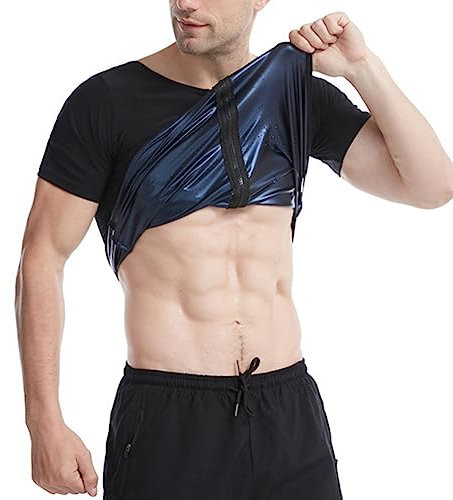 Maglia Sauna Uomo Tuta Sauna Dimagrante,Maglietta Sauna Compressione con Cerniera,Fitness T-Shirt Manica Corta Camicia Sauna Panciera Snellente Allenamento Palestra Fitness Sudorazione Body Shaper B
