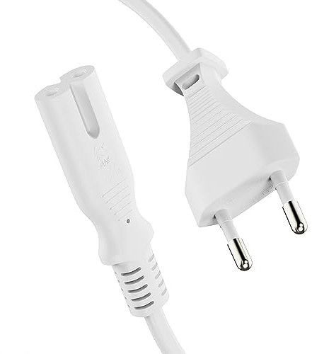 ETEC Euro Cable de alimentación, enchufe europeo recto a enchufe IEC C7 recto, cable de alimentación para electrodomésticos, 3,00 m, blanco