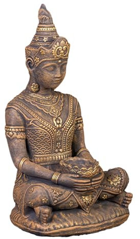 gartendekoparadies.de Thailändische Buddha Statue, Steinfigur, H. 80 cm, 75 kg, Gold, frostsicher aus Steinguss für Außenbereich