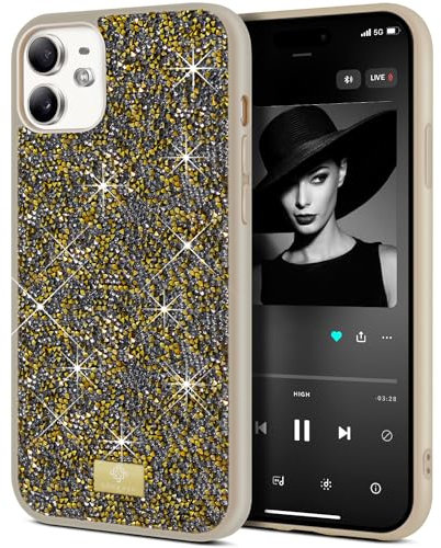 BEZ Handyhülle für iPhone 11 Hülle Glitzer, Sparkle Diamond Crystal Bling Hülle mit Bling & Co. Serie Kompatibel für iPhone 11, Bernstein Gold