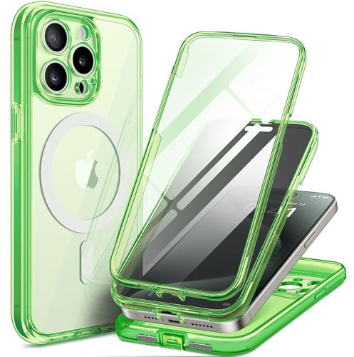 TIESZEN Magnetic for iPhone 15 Pro Max Case, Compatible with MagSafe, Built-in Privacy Screen Protector and Camera Protection, Anti Spy Full Body Dustproof Shockproof Hard Phone Case 6.7,Bright Green