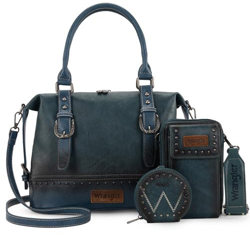Wrangler Arzttaschen-Set für Damen, Top-Griff, Umhängetasche mit Handy-Handtaschen und Münzbörse, 3-teilig, Jet Oxford Jeans