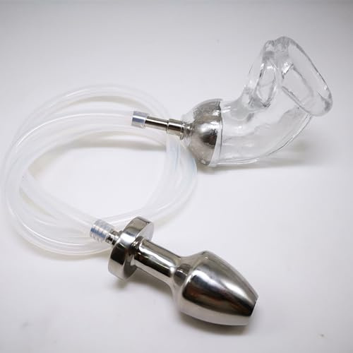 Yoxclian Silikon Urinal Piss Trichter Hohl Edelstahl Anal Plug Buttplug Einlauf Analdusche Penismanschetten mit Penis Sleeve Penishülle SM Bondage Sexspielzeug für Männer Paare(transparent)