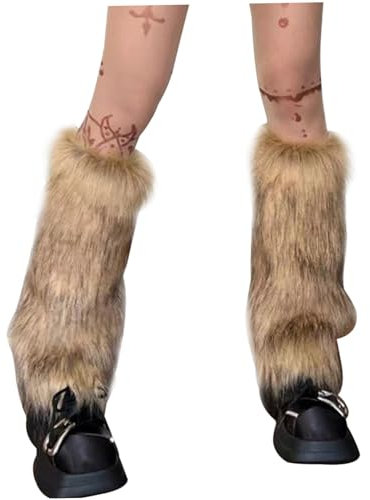 Obelunrp Fluffy Leg Warmers, 1 Pair 40cm/15.7inch Furry Leg Warmers, Winter Warm Fur Boot Cuffs Covers, Faux Fur Leg Warmers for Girls (Camel)