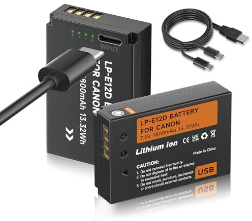 Mspalocell Pack de 2 Batteries LP-E12 USB 1800 mAh avec Chargement USB Type-C, Compatible avec Canon M100D Kiss x7 Rebel SL1 EOS M10 EOS M50 DSLR Batterie de Remplacement