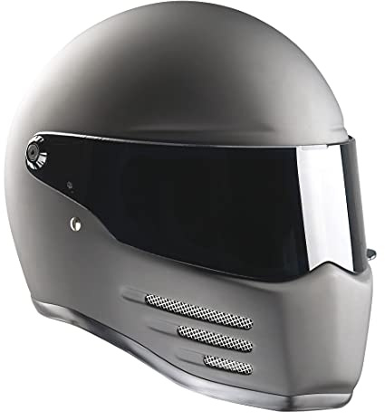 BANDIT Helmets Integraler Motorradhelm Fighter Mattschwarz Transparenter Visor Streetfighter Custom Biker-Stil Glanzschwarz Motorradhelm Klarer Visor FIMB-homologiert (L)