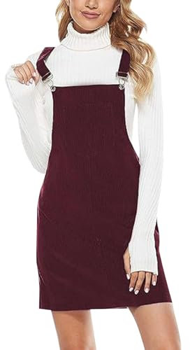 Dasongff Salopette Gonna da donna, abito in velluto a costine con spalline regolabili, abito da donna grande taglia per festa di San Patrizio con tasca, tuta e tuta, A rosso., S