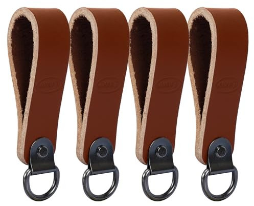 KUNN 4-Piece Leather Tool Belt Suspender Loops, Heavy Duty Suspender Strap Connectors, Brown, Classic Style