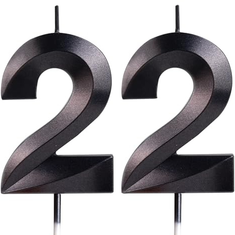 Yiran 3D Schwarz Geburtstagskerzen,Geburtstagskerzen Zahlen 22,Kuchendeko Geburtstag,Geburtstagskerzen für Geburtstagsdeko,Kuchen Dekoration für Männer, Frauen Geburtstag Jubiläen Party