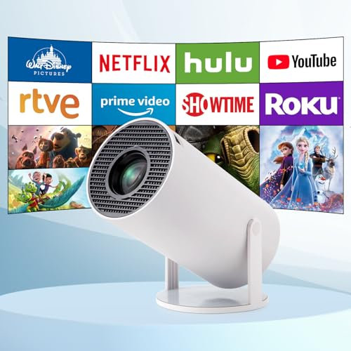 Mini Videoprojecteur,4K Projecteur Portable avec Android 11,WiFi 6, BT 5.0,200 ANSI,Jusqu'à 130 Pouces, Retournement à 180 degrés,Auto Keystone Rétroprojecteur (Blanc Brillant)