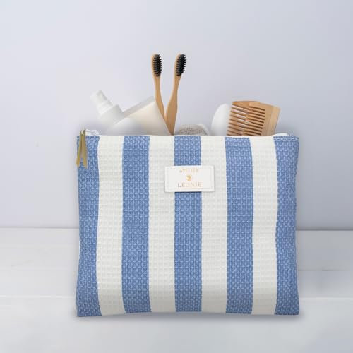 Pochette de Toilette Femme - Trousse Cosmetique, Maquillage Format Voyage - 21x17 - Nid d'abeille et Fermeture Éclair - Pochette Femme Maquillage, Grande Capacité - Sac en Tissu Produit de Beauté