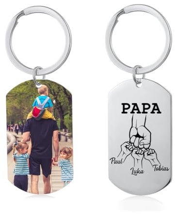 lorajewel Vatertagsgeschenk Schlüsselanhänger Personalisiert Schlüsselanhänger mit Foto Namen Edelstahl Geschenke für Papa Männer (PAPA-photo 3)