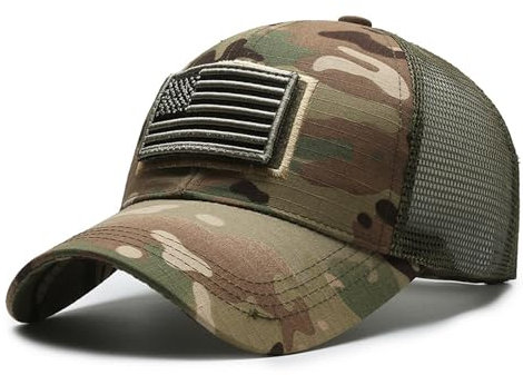HUYMHTER USA Flag Patch Baseball Cap Camouflage Trucker hat Adjustable Camo Mesh Unisex Caps